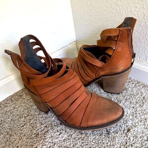 Free people camel distressed heeled booties